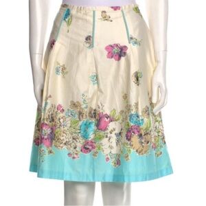 Oscar De La Renta Floral A-Line Midi Skirt Cream Blue Size 16